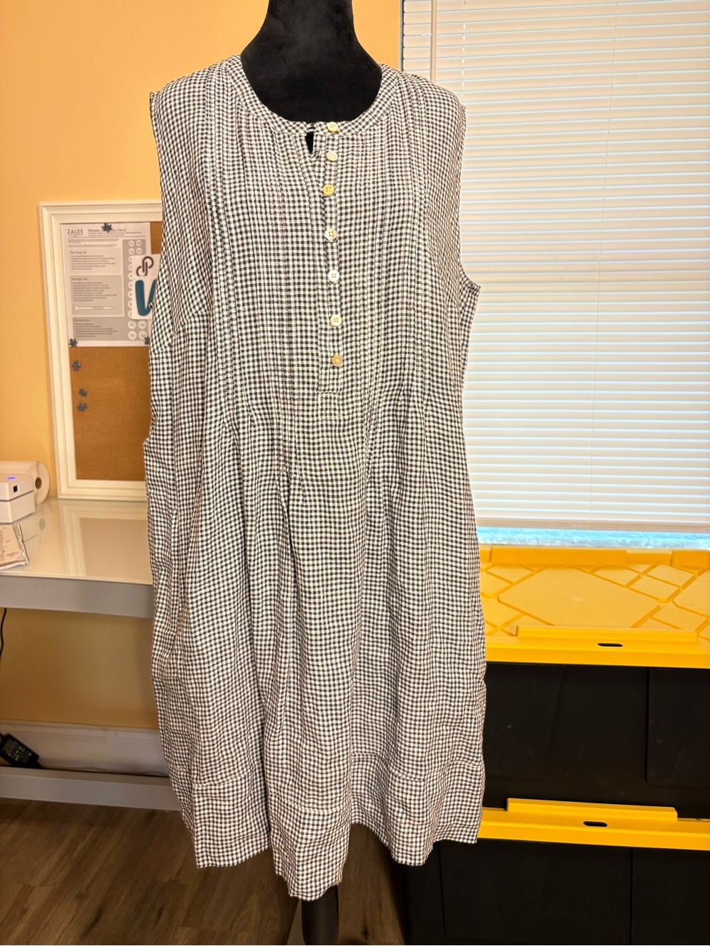 Quince Black and White Gingham Sleeveless Button-Front Dress